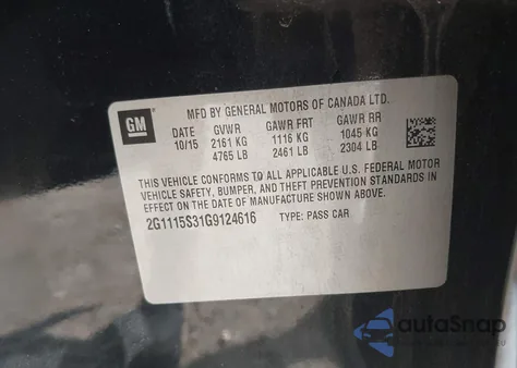 2016 Chevrolet Impala 2Lt from USA, damaged, VIN 2G1115S31G9124616